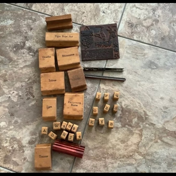 Vintage Bundle Wood Rubber Stamps Lot Old Checkers - Picture 2 of 8